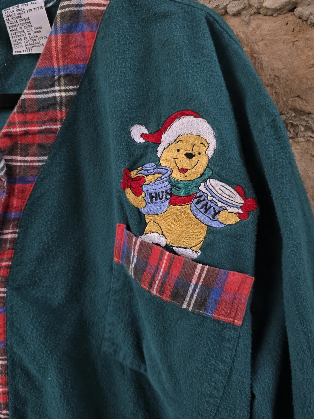 Vintage 90s Disney Store Winnie the Pooh Christmas Nightshirt Plaid-One Size - Picture 3 of 9